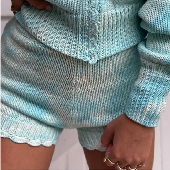 NWT LoveShackFancy Shorts Karissa Knit Scallop in Blue Tie Dye
